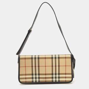 Burberry Black/Beige House Check PVC Flap Shoulder Bag