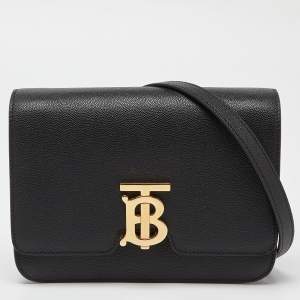 Pre Owned Burberry Black Leather Small TB Shoulder Bag