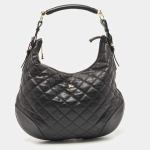 Pre Owned Burberry Black Quilted Leather Hoxton Hobo