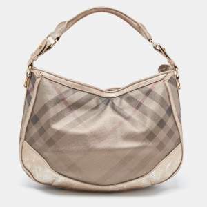 Pre Owned Burberry Metallic Nova Check PVC and Leather Hobo