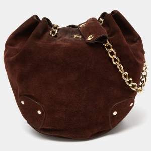 Pre Owned Burberry Brown Suede Chain Bucket Bag