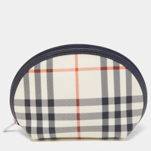 Burberry Navy Blue/Beige Housecheck PVC Cosmetic Pouch
