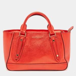 Pre Owned Burberry Metallic Red Leather Somerford Convertible Tote