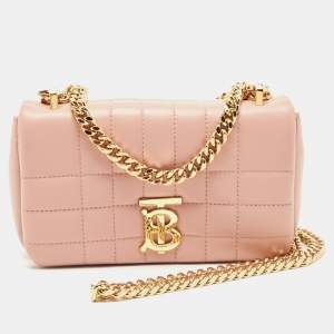 Pre Owned Burberry Pink Quilted Leather Mini Lola Chain Crossbody Bag