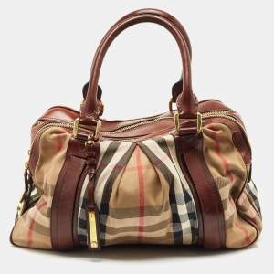 Burberry Brown/Beige House Check Canvas and Leather Ashbury Knight Duffel Bag