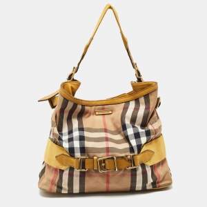 Pre Owned Burberry Beige Houe Check Canvas and Leather Aurelia Diaper Bag