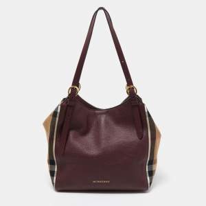 Burberry Tan/Beige House Check Fabric and Leather Small Canterbury Tote