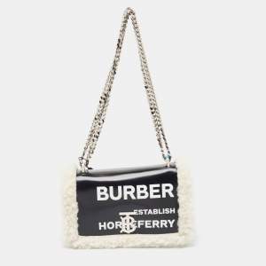 مملوكة مسبقًا Burberry Black/White Leather and Fox Fur Small Lola Shoulder Bag