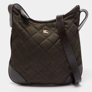 مملوكة مسبقًا Burberry Dark Brown/Military Green Quilted Nylon and Leather Crossbody Bag