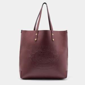 Burberry Burgundy Leather Large Embossed Crest Tote