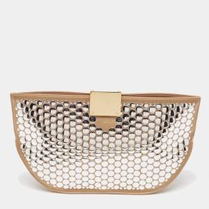 Burberry Beige Satin Studded Olympia Clutch