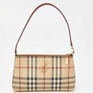 Pre Owned Burberry Beige/Brown Haymarket PVC and Leather Bag