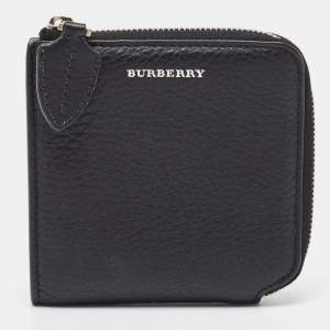 مملوكة مسبقًا Burberry Black Leather Zip Around Compact Wallet