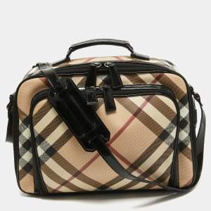 Pre Owned Burberry Black/Beige Supernova Check PVC and Patent Leather Diaper Bag