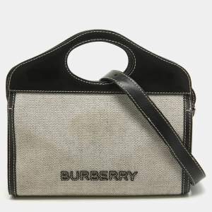 Pre Owned Burberry Black/Grey Canvas and Leather Pocket Portable Crossbody Bag