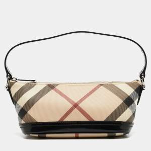 Burberry Black/Beige Nova Check Coated Canvas and Patent Leather Newbury Pochette Bag