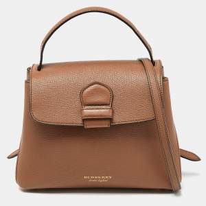 Burberry Brown Leather House Check Canvas Camberley Top Handle Bag