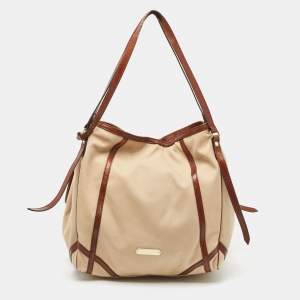 Burberry Brown/Beige Fabric and Leather Large Canterbury Tote