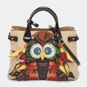Burberry Multicolor Snakeskin, Leather and House Check Canvas Medium Beasts Banner Tote