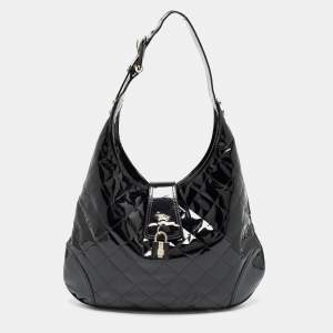 Pre Owned Burberry Black Quilted Patent Leather Brooke Hobo