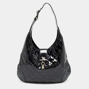 Burberry Black Quilted Patent Leather Brooke Hobo