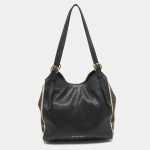 مملوكة مسبقًا Burberry Black/Beige House Check Fabric and Leather Small Canterbury Tote