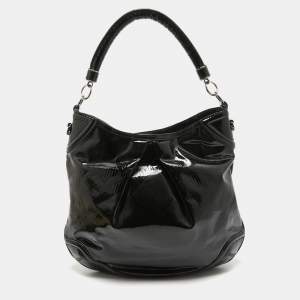 Pre Owned Burberry Black Textured Patent Leather Hobo