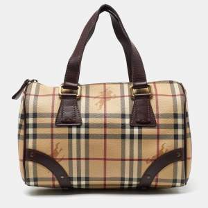 Burberry Brown/Beige Haymarket Coated Canvas and Leather Chester Bowler Bag