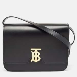 Pre Owned Burberry Black Leather Medium TB Shoulder Bag