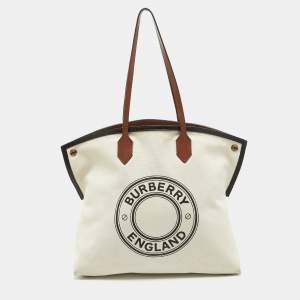 Burberry Off White Canvas Large Society Tote