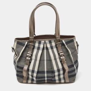 Burberry Beige Beat Check Lurex Fabric and Leather Northfield Tote