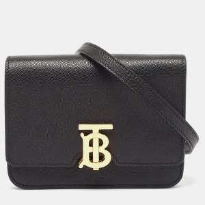 Pre Owned Burberry Black Leather Mini TB Shoulder Bag