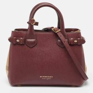 Pre Owned حقيبة بربري بانير قماش كاروهات نوفا تشيك و جلد بيج و بني صغيرة