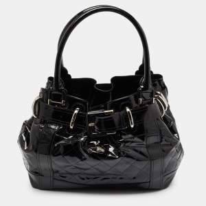 مملوكة مسبقًا Burberry Black Quilted Patent Leather Large Beaton Tote