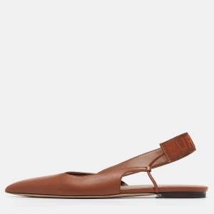 Burberry Brown Leather Slingback Flat Sandals Size 38.5