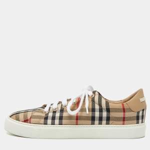 Burberry Beige Vintage Check Canvas Low Top Sneakers Size 38.5