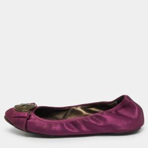 Burberry Purple Satin Buckle Logo Scrunch Ballet Flats Size 37