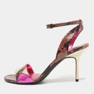 Burberry Multicolor Embossed Snakeskin Ankle Strap Sandals Size 37