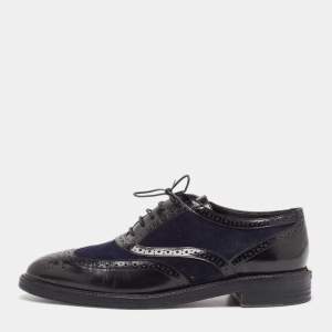 Burberry Black Navy Blue Leather and Suede Brogues Oxford Size 39