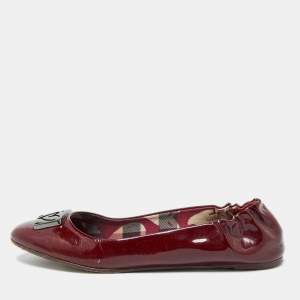 Burberry Burgundy Patent Leather Scrunch Ballet Flats Size 40