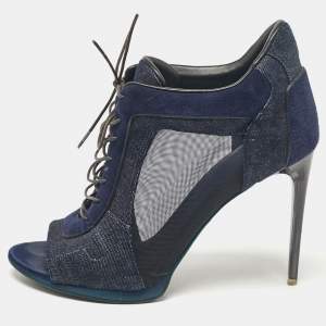 Burberry Navy Blue Denim and Suede Open Toe Booties Size 38