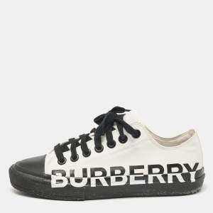 Burberry White/Black Fabric Larkhall Logo Low Top Sneakers Size 38