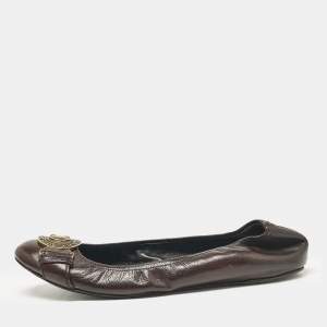 Burberry Dark Brown Leather Buckle Detail Scrunch Ballet Flats Size 39