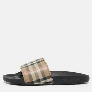Burberry Beige/Brown Check Rubber Pool Slides Size 35