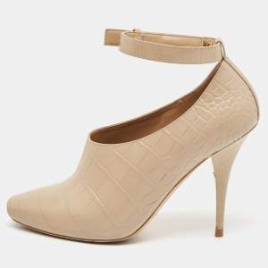 Burberry Beige Croc Embossed Leather Blyth Peep Toe Pumps Size 39