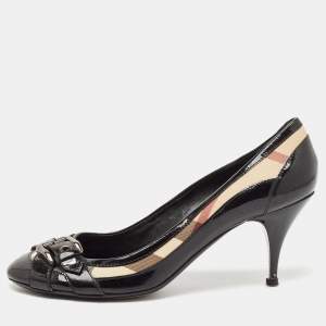 Burberry Black Canvas and Leather Pointed Toe Pumps Size 39.5