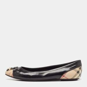 Burberry Black Patent Leather and Coated Canvas Ballet Flats Size 38