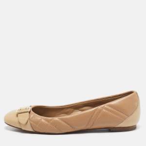 Burberry Beige Quilted Patent and Leather Avon Ballet Flats Size 37