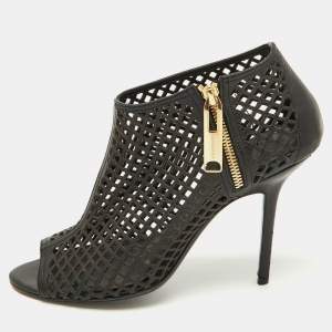 Burberry Black Leather Cut Out Open Toe Ankle Length Boots Size 39.5
