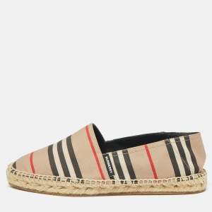 Burberry Beige/Black House Check Fabric and Leather Espadrille Flats Size 38